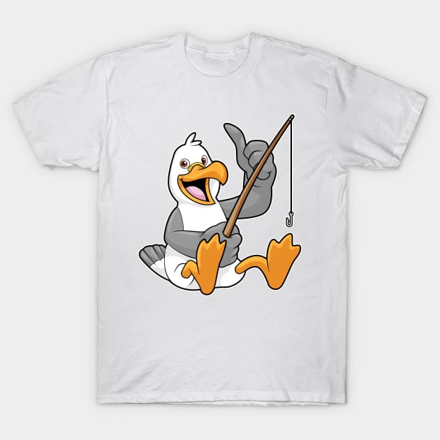 Seagull at Fishing with Fishing rod T-Shirt by Markus Schnabel